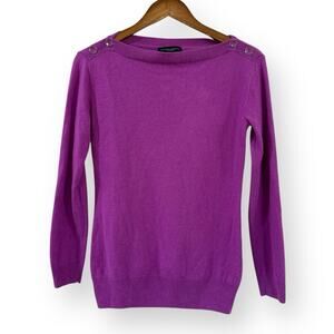Banana Republic Y2K Fuchsia Cashmere Sweater Womens S Boat Neck Shoulder Buttons